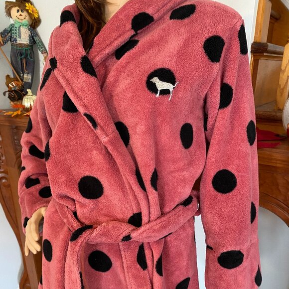 PINK Victoria's Secret Cozy Plush Robe Polka Dots Size XS - Picture 4 of 5